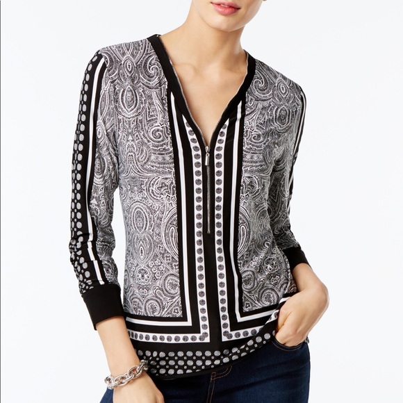 INC International Concepts Tops - INC international Concepts Printed Zip-Up Top